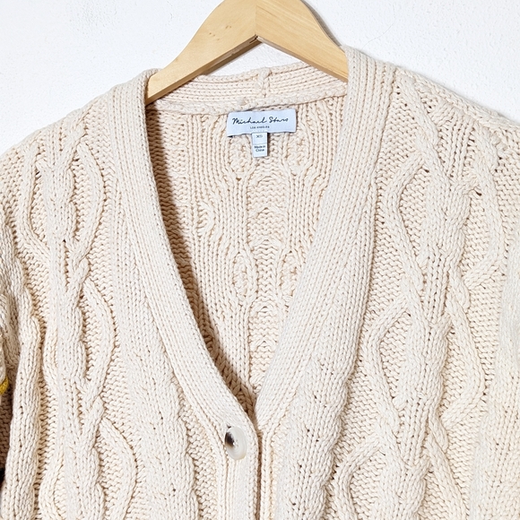 Michael Stars Hadley Cardigan Cotton Cable Woven Pastel Cropped XS - Picture 6 of 13